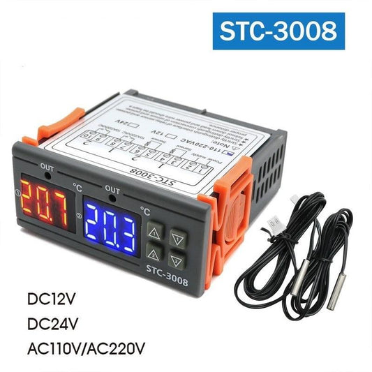 STC-3008 Dual Digital Temperature Controller Two Relay Output DC12V DC 24V AC220V Thermoregulator Thermostat With Heater Cooler.