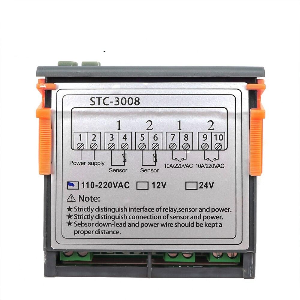 STC-3008 Dual Digital Temperature Controller Two Relay Output DC12V DC 24V AC220V Thermoregulator Thermostat With Heater Cooler.