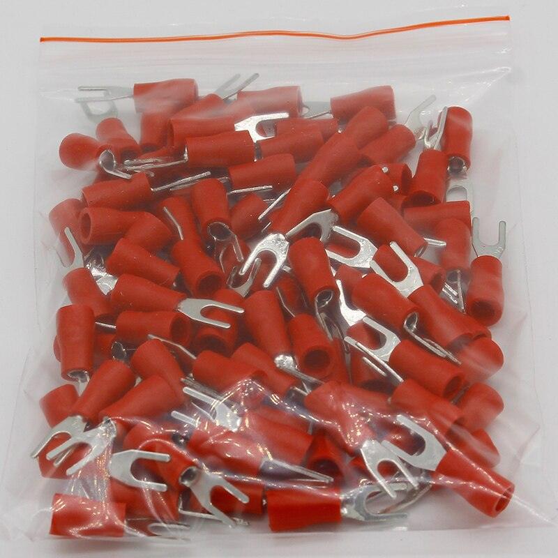 SV1.25-3 Red Furcate Terminal Cable Wire Connector Insulated Wiring Terminals electrical Lug crimp terminal 100PCS SV1-3 SV.