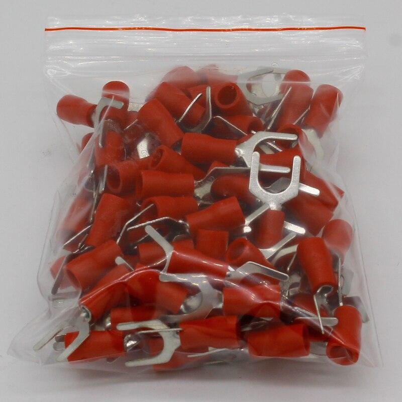 SV1.25-6 Red Terminal Cold pressed terminals Cable Wire Connector 100PCS/Pack spade crimp spade terminal connector SV1-6 SV.