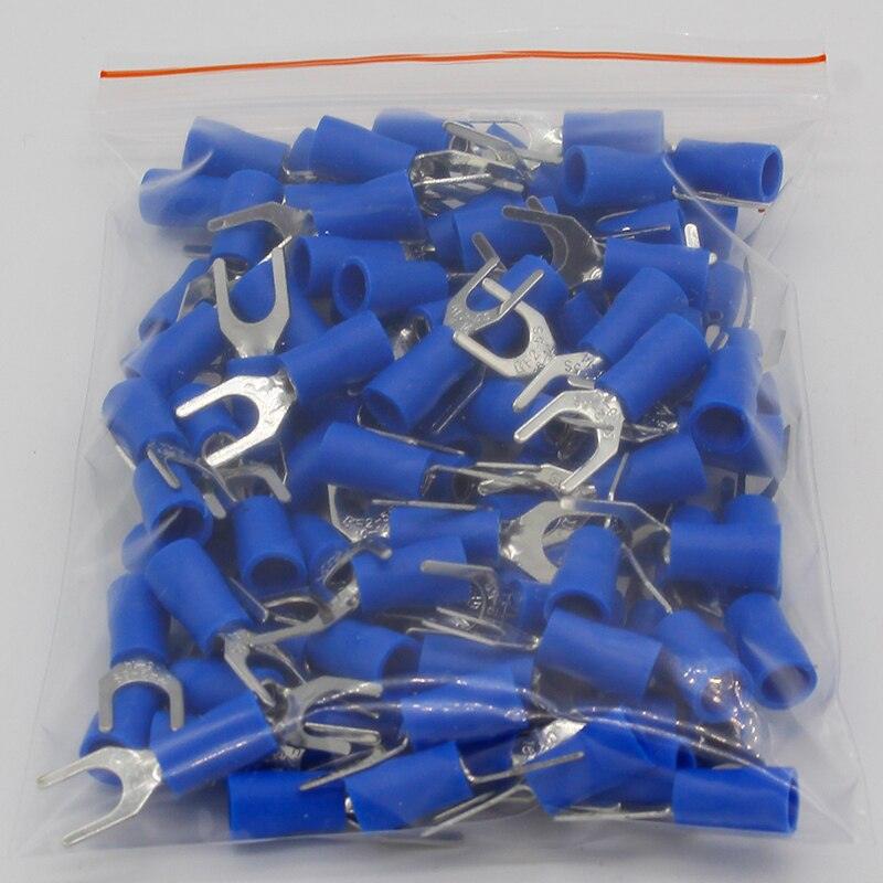 SV2-5 Blue Furcate Insulated Wiring Terminals Cable Wire Connector 100PCS/Pack Insulating Cable Lug terminals SV2.5-5 SV.