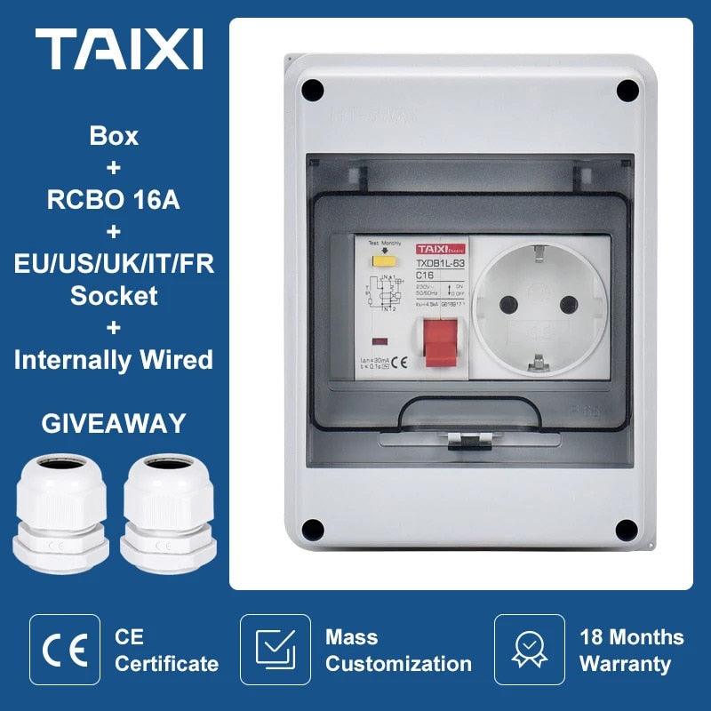 TAIXI- Outdoor Waterproof Socket Electrical Distribution Box|  EU AU UK IT FR Universal Socket optional.