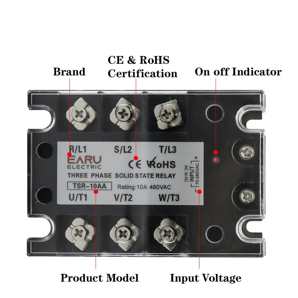 TSR  SSR-10AA 25A 40A 60A 80A Three Phase SSR Solid State Relay AC Control AC 480V 70-280V Input Aluminum Radiator Heat Sink.