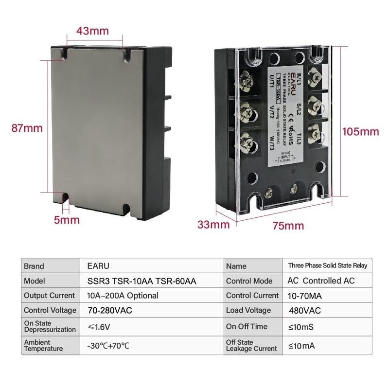 TSR  SSR-10AA 25A 40A 60A 80A Three Phase SSR Solid State Relay AC Control AC 480V 70-280V Input Aluminum Radiator Heat Sink.