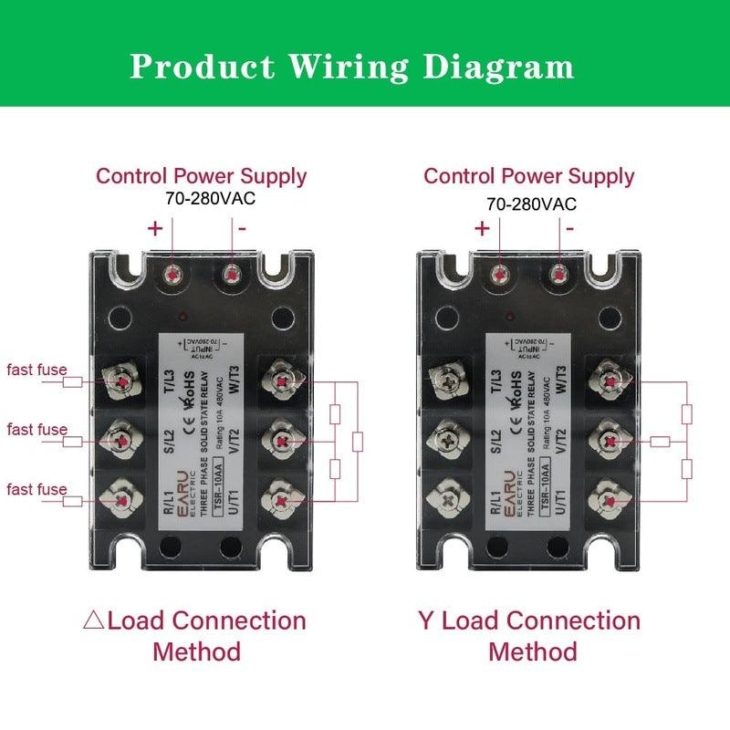 TSR  SSR-10AA 25A 40A 60A 80A Three Phase SSR Solid State Relay AC Control AC 480V 70-280V Input Aluminum Radiator Heat Sink.