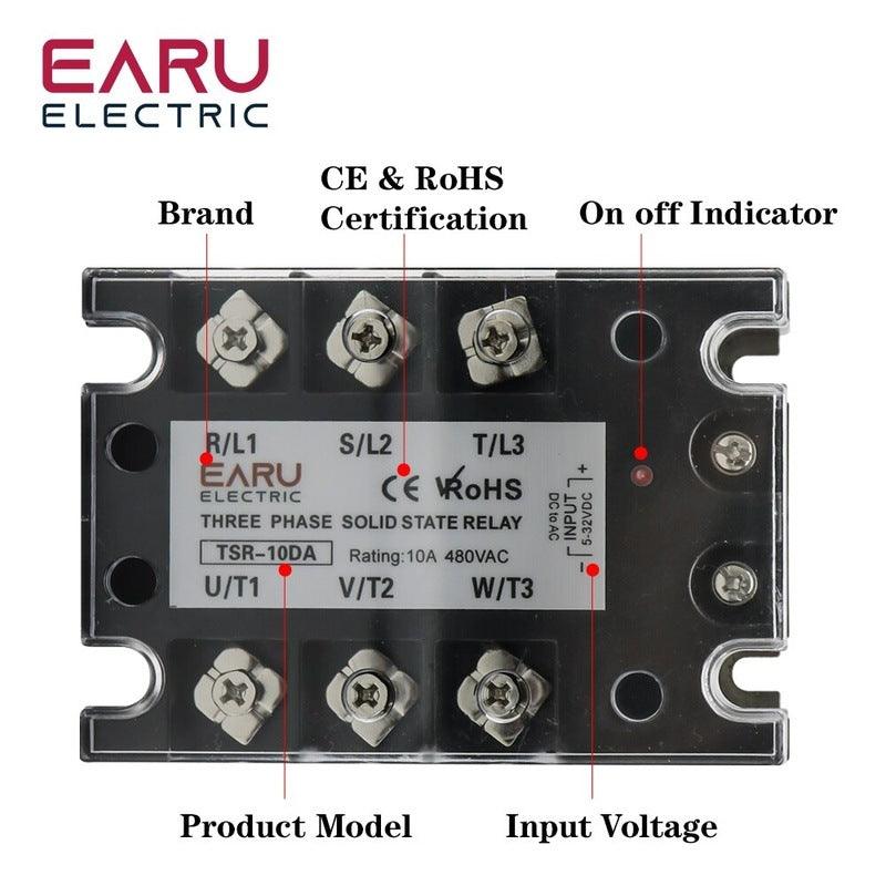 TSR  SSR-10DA SSR-40DA SSR 25A 60A 80A 100A Three Phase SSR Solid State Relay DC Control AC 480V 5-32V Input Aluminum Heatsink.