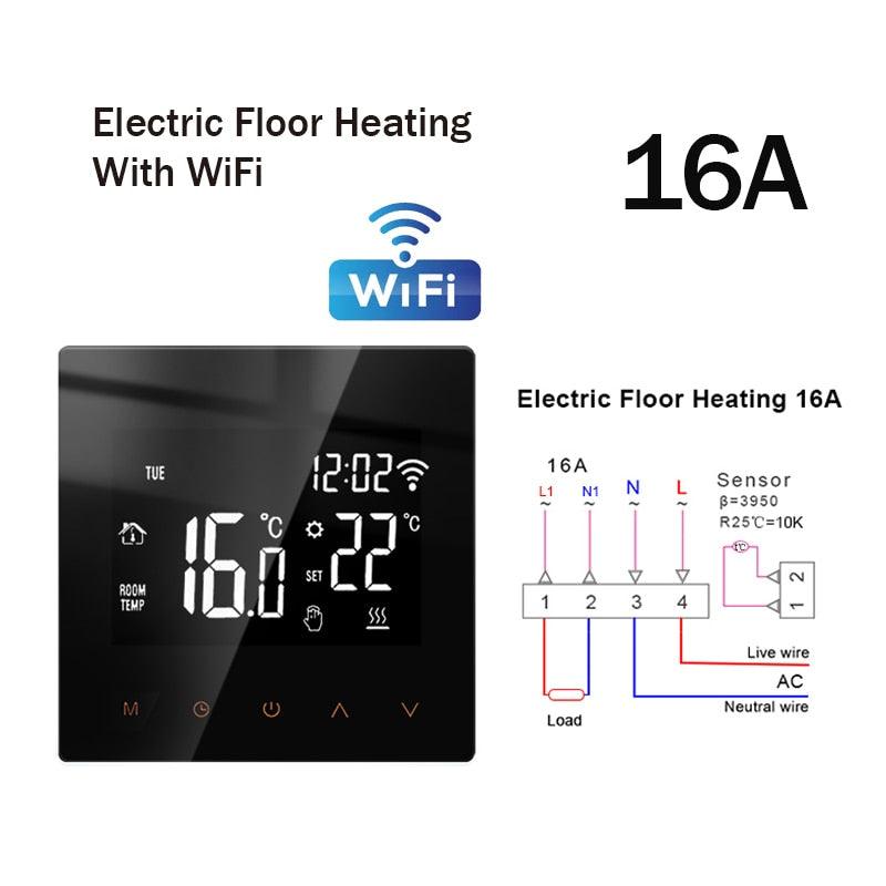 Tuya WiFi Smart Thermostat Electric Floor Heating TRV Water Gas Boiler Temperature Voice Remote Controller for Google Home Alexa.