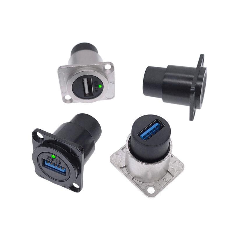 USB 2.0 3.0 connector with LED light female to female panel mounting USB socket black silvery.