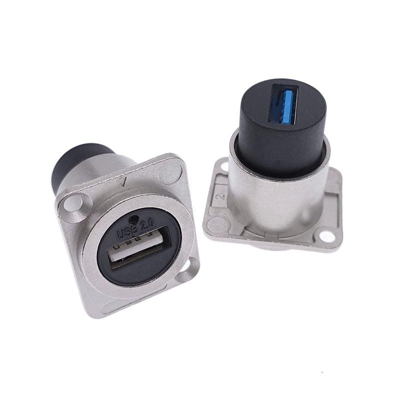 USB 2.0 3.0 connector with LED light female to female panel mounting USB socket black silvery.