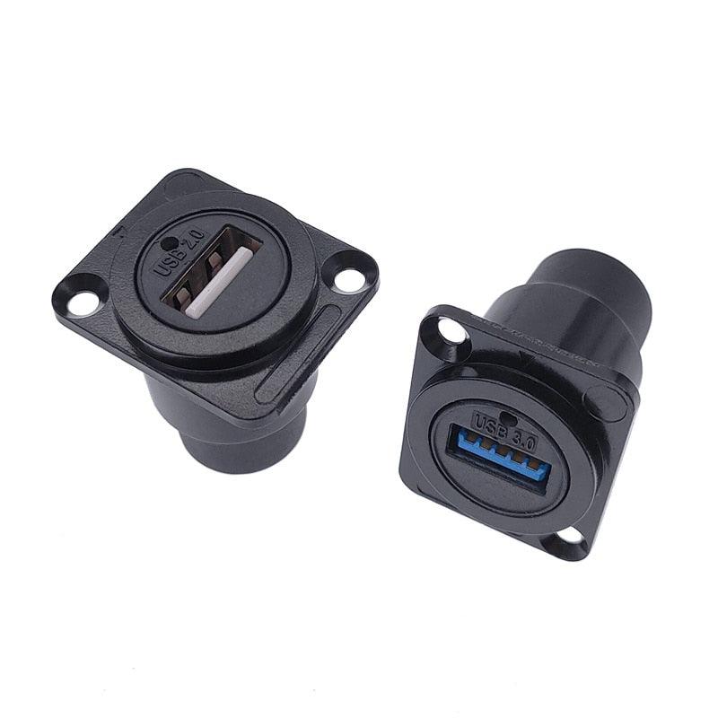 USB 2.0 3.0 connector with LED light female to female panel mounting USB socket black silvery.