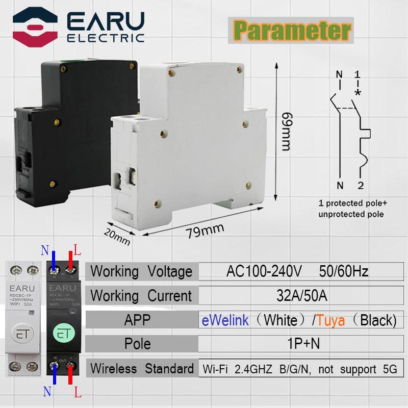 WIFI Circuit Breaker Smart Time Timer Relay Switch Voice Remote Control by Tuya eWeLink APP Smart House Amazon Alexa Google Home.