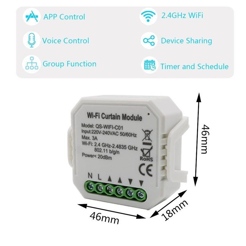 WiFi Smart Curtain Switch Module Roller Blinds Shutter Motor by Smart Life Tuya APP Remote Control Work with Alexa Google Home.